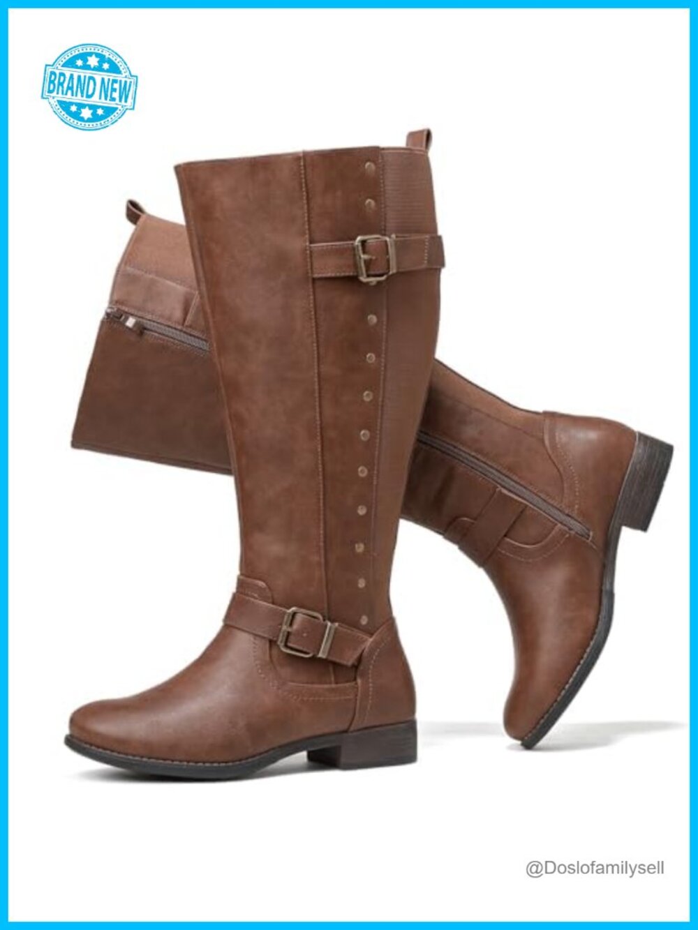 Women's Extra Wide Calf Round Toe Knee-High Boots Faux Leather Memory Foam